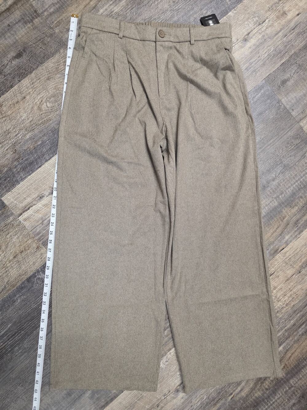 Kistore Womens Pants Size XL Beige Herringbone Wide Leg High Rise NWT